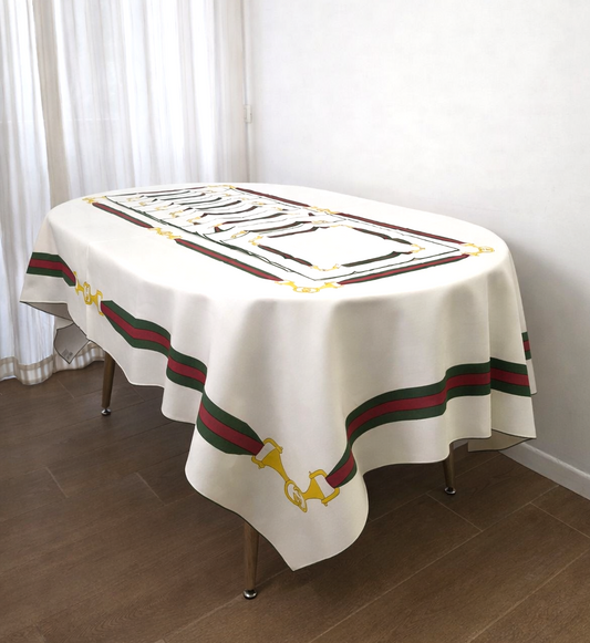 Set Rettangolare Tovaglia con 8 tovaglioli “Nastro Ginori”, anni '70