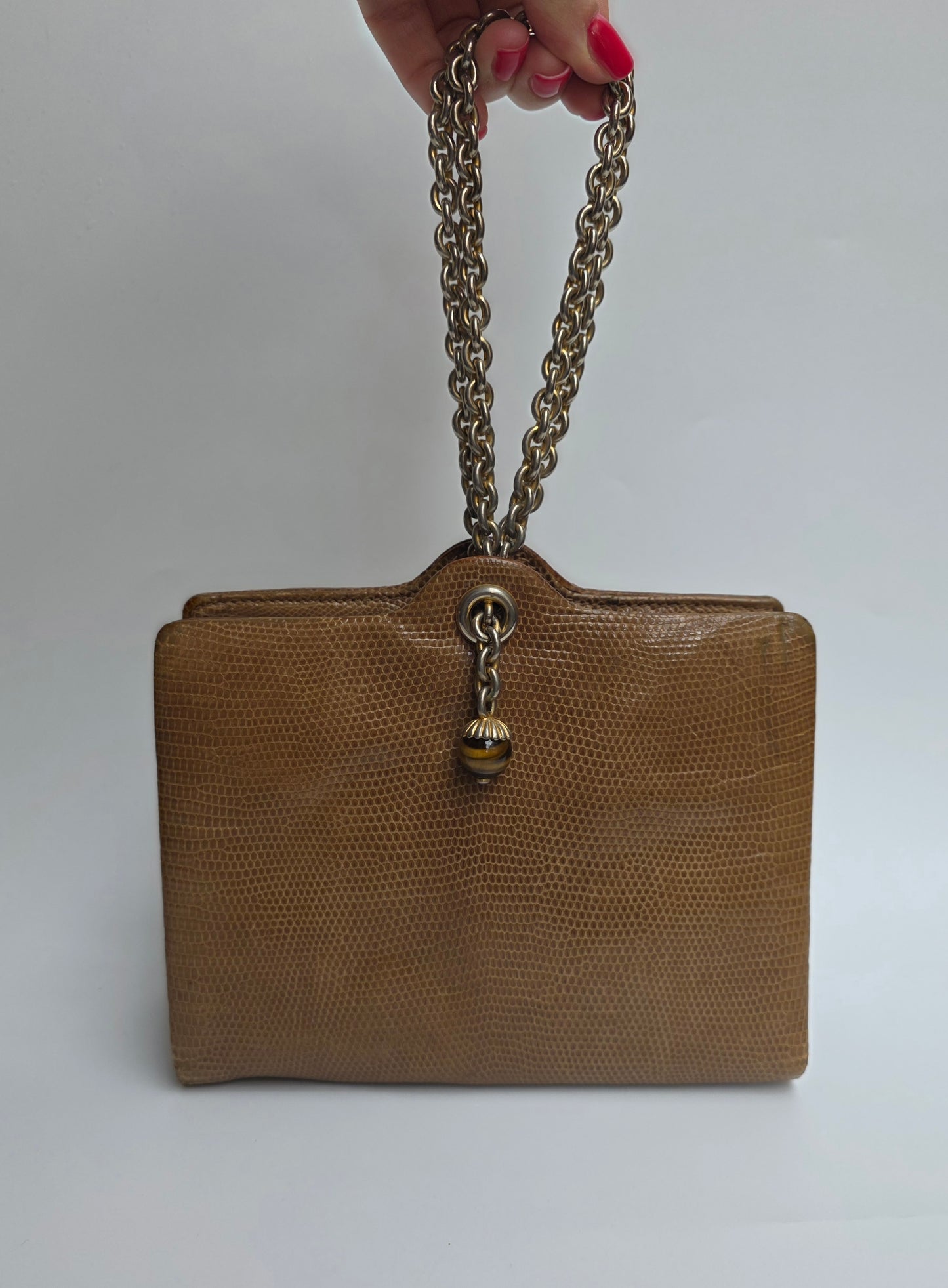 Borsa da sera Gucci vintage in pelle di lucertola con dettaglio Occhio di Tigre, anni '60
