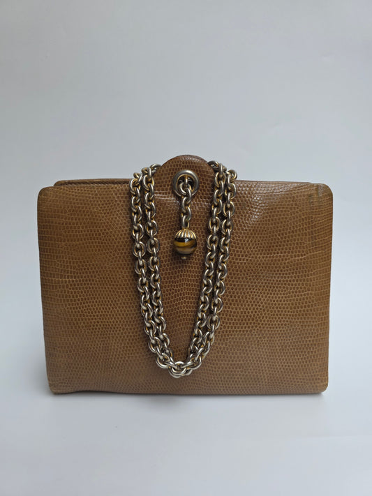 Borsa da sera Gucci vintage in pelle di lucertola con dettaglio Occhio di Tigre, anni '60
