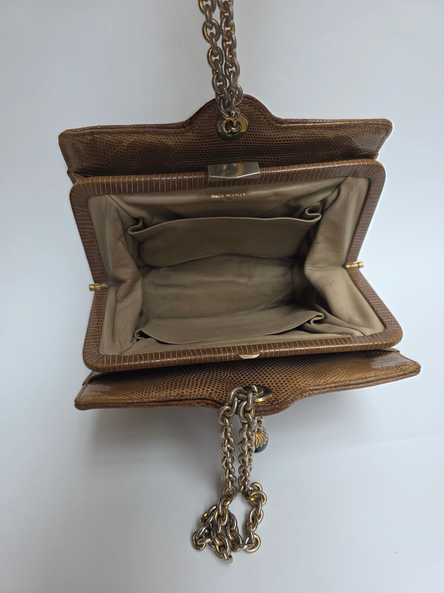 Borsa da sera Gucci vintage in pelle di lucertola con dettaglio Occhio di Tigre, anni '60