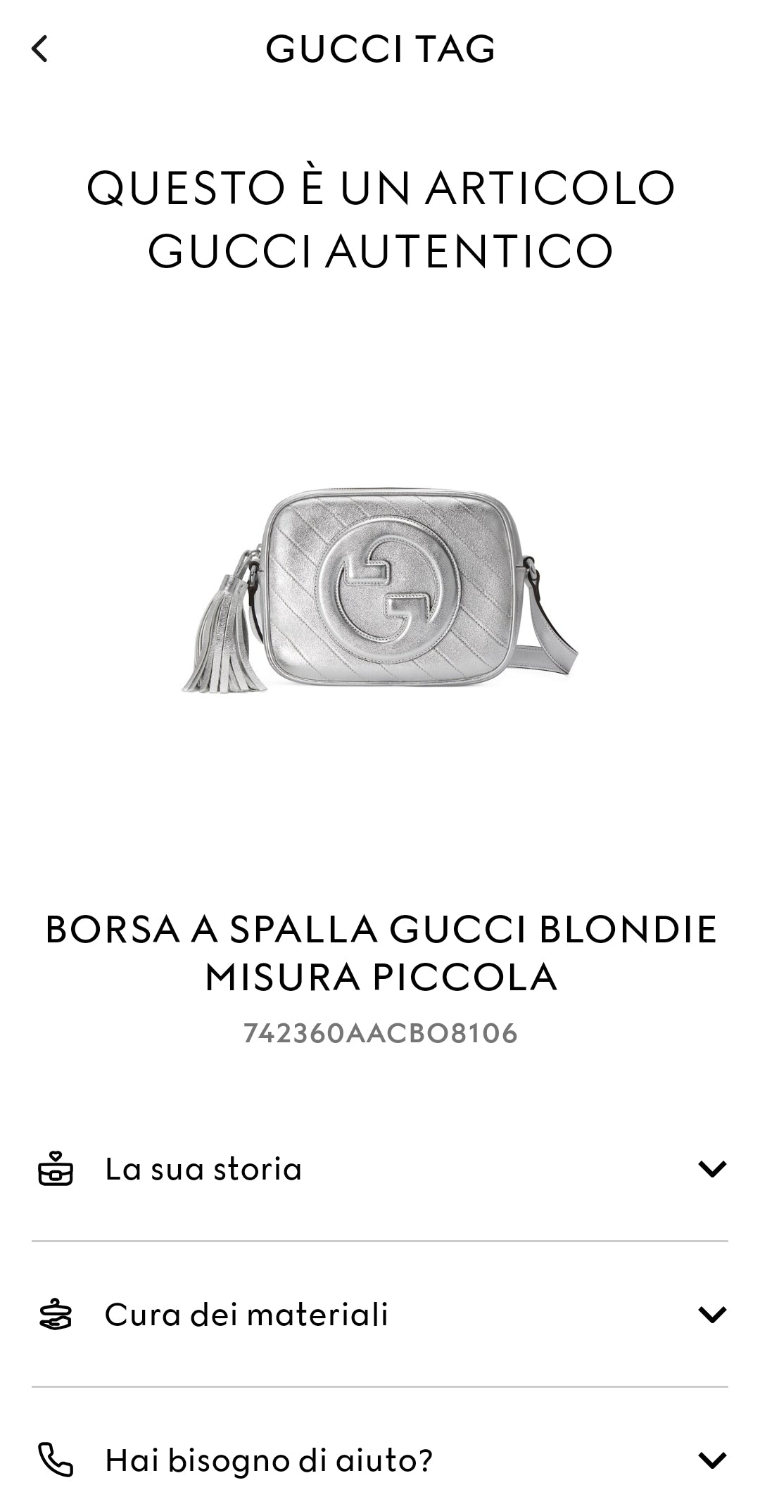 Borsa a tracolla Gucci Blondie colore argentato