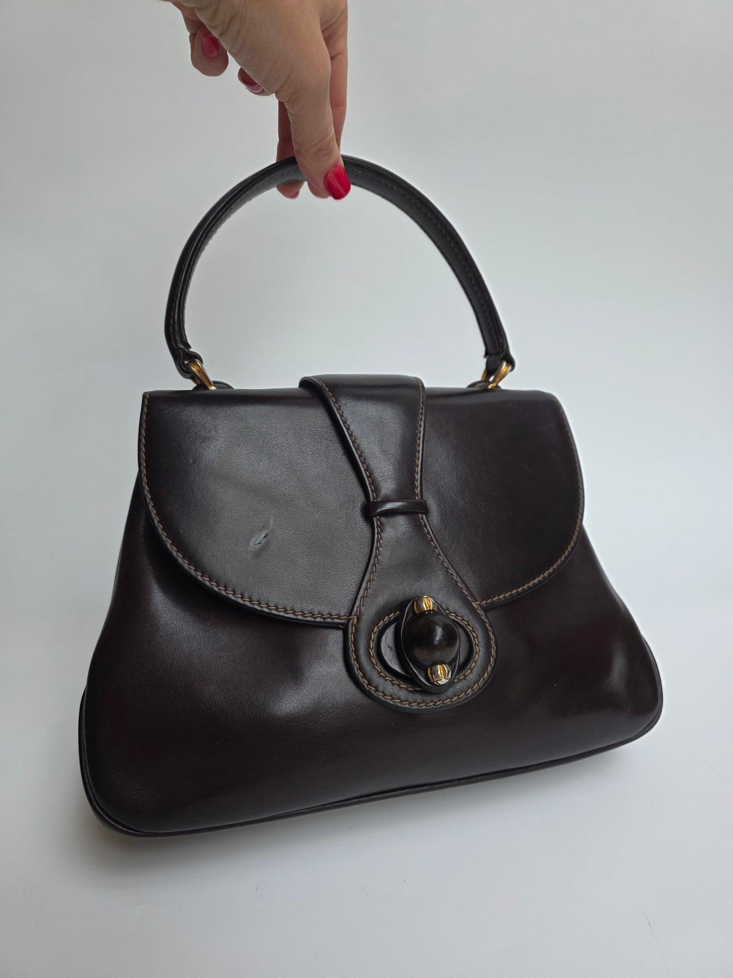 Borsa Gucci vintage con chiusura in legno, anni '50