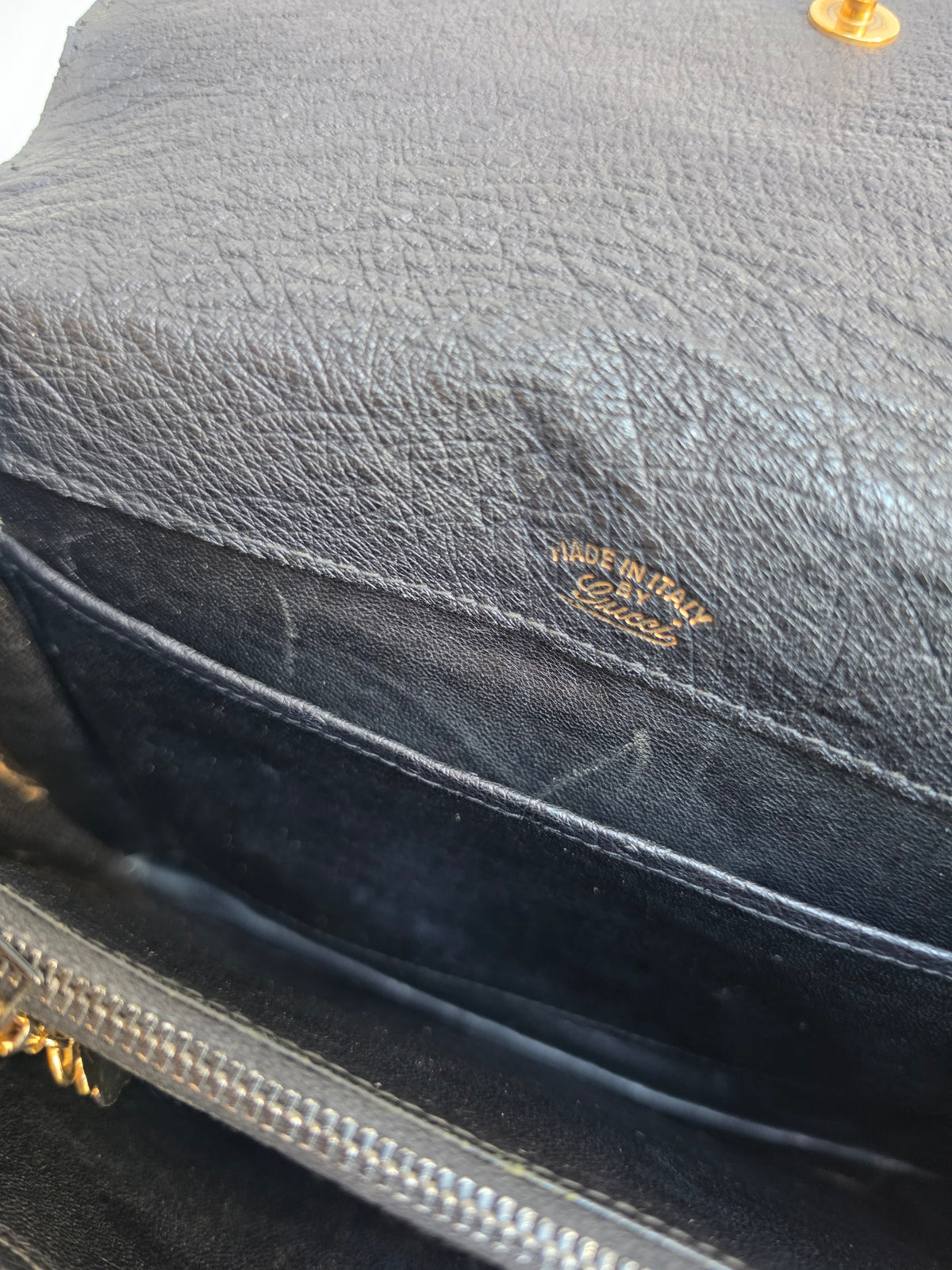 Borsa a spalla Gucci vintage in pelle di struzzo nera, anni '70