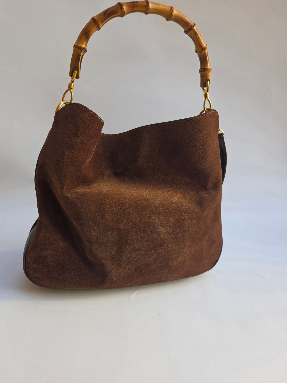 Borsa Gucci Bamboo Top Handle in camoscio testa di moro, anni '90