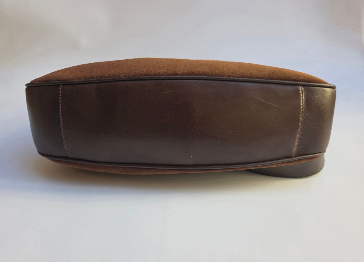 Borsa Gucci Bamboo Top Handle in camoscio testa di moro, anni '90